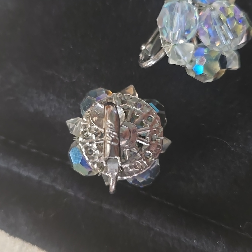 Vintage Coro Austrian Crystal Clip-on AB - aurora Borealis Clip On Earrings - Picture 3 of 4